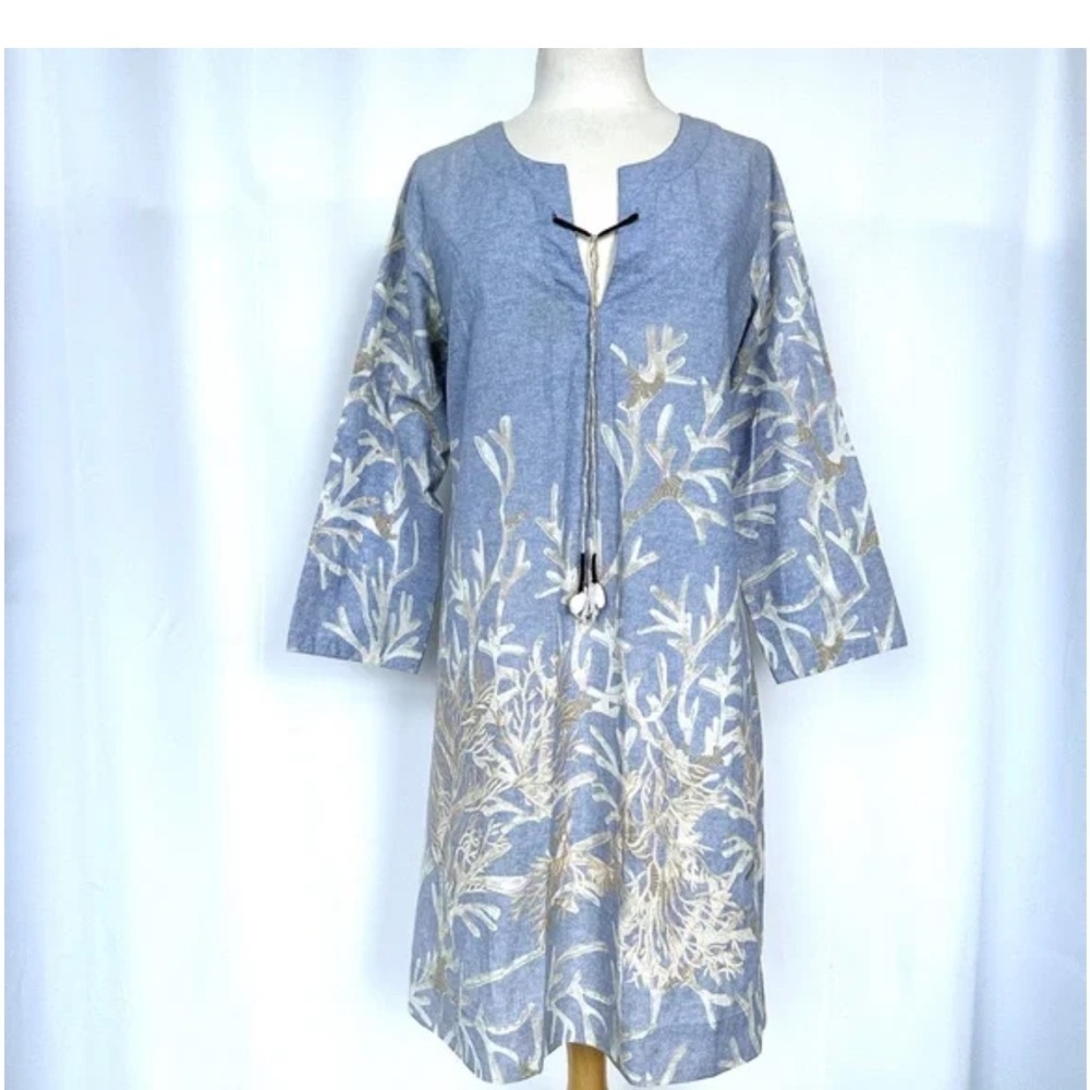 SOFT SURROUNDINGS SHELL SEEKER EMBROIDERED TUNIC COVERUP DRESS 100% Cotton